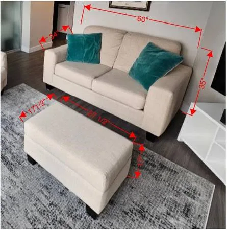 Beige Sofa and Ottoman Set