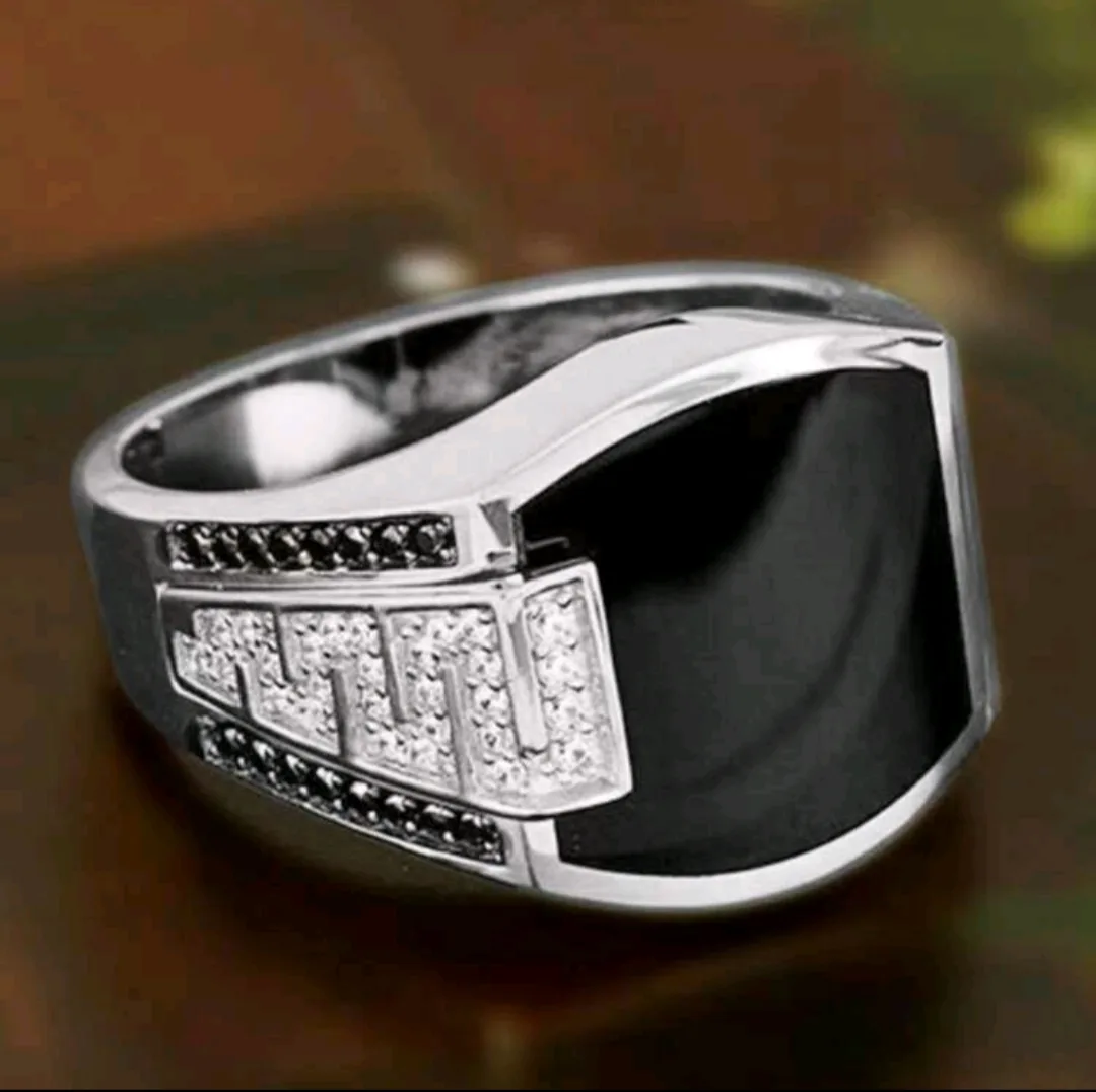 Men's Black Onyx and Cubic Zirconia Ring thumbnail