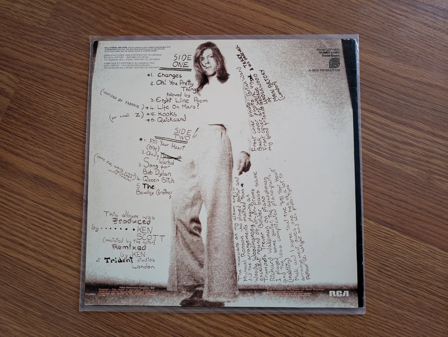 David Bowie - Hunky Dory Original Canadian LP Vinyl Record image indicator(2)