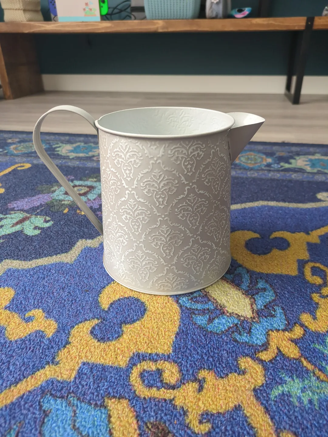 White Metal Pitcher with Embossed Design thumbnail