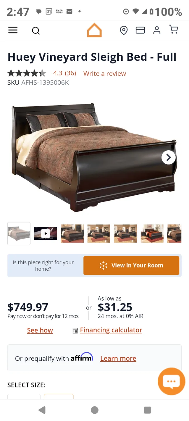 Huey Vineyard Sleigh Bed - Full image indicator(9)