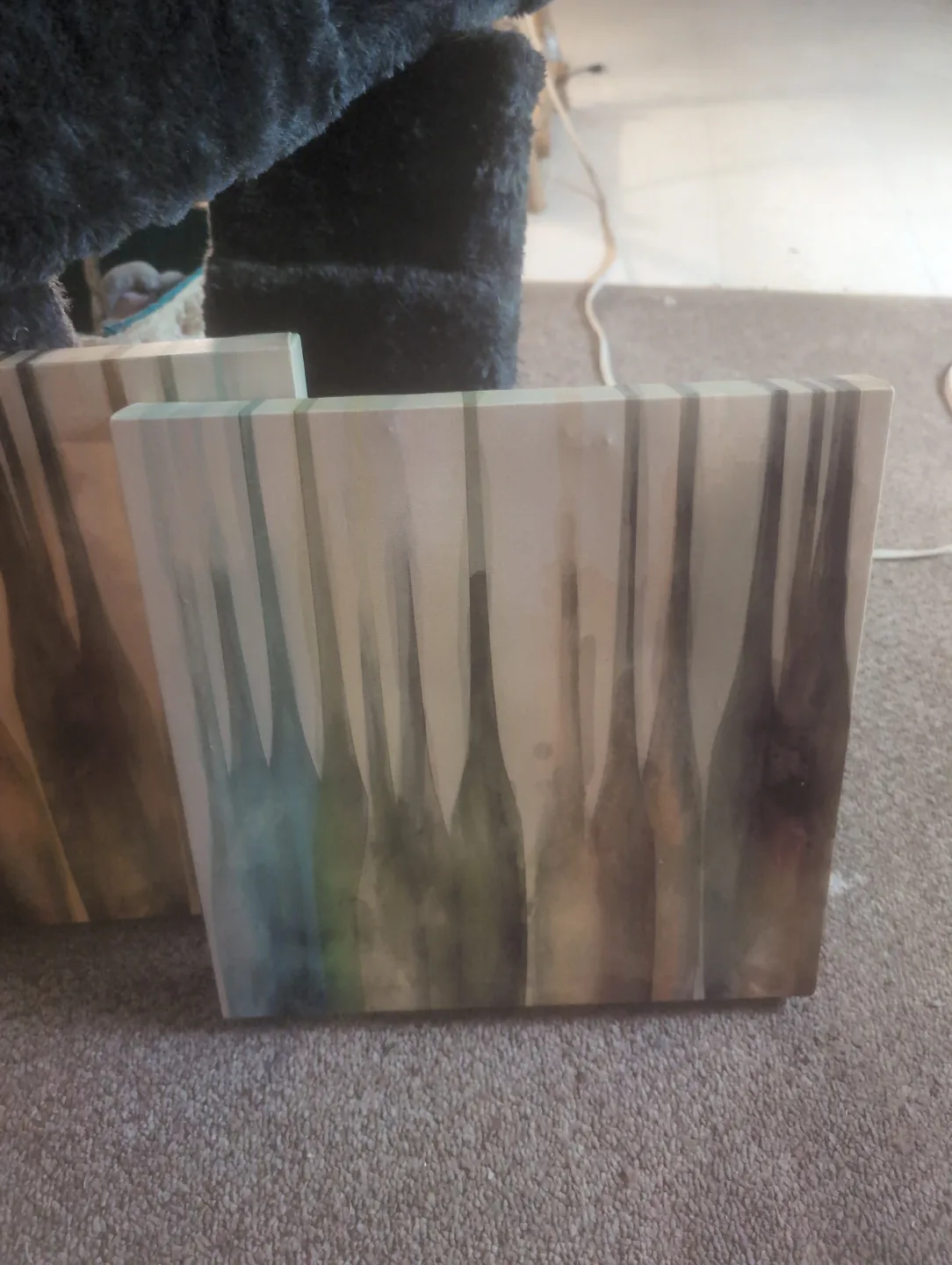 Pair of Abstract Bottle Artwork Canvas Paintings