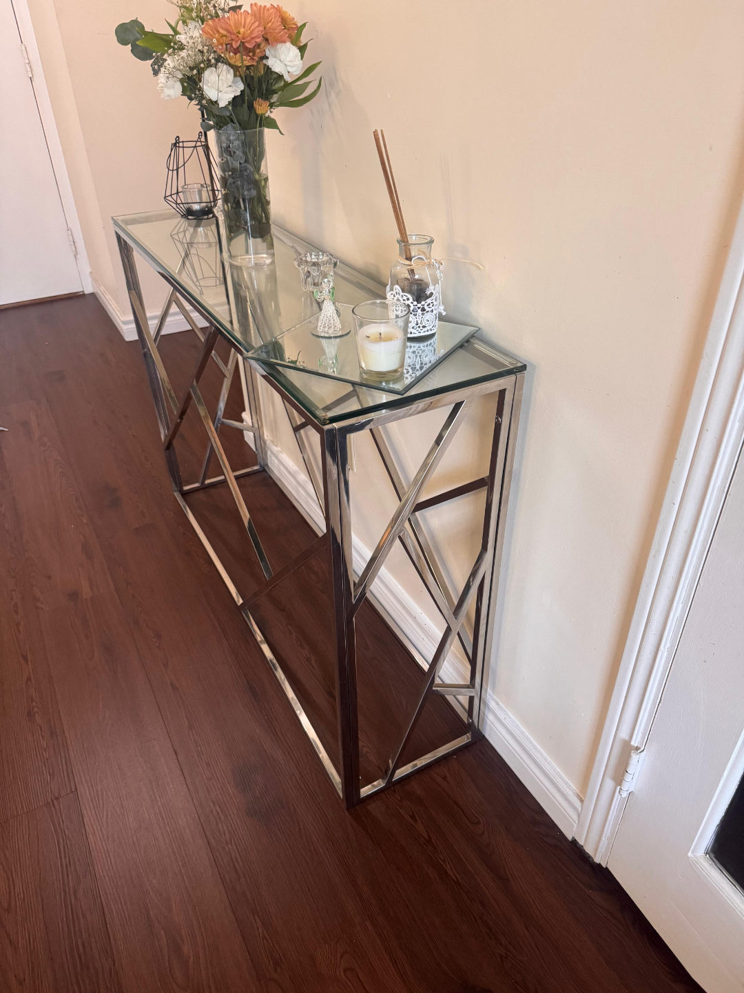 Modern Glass-Top Console Table with Metal Frame - photo 2