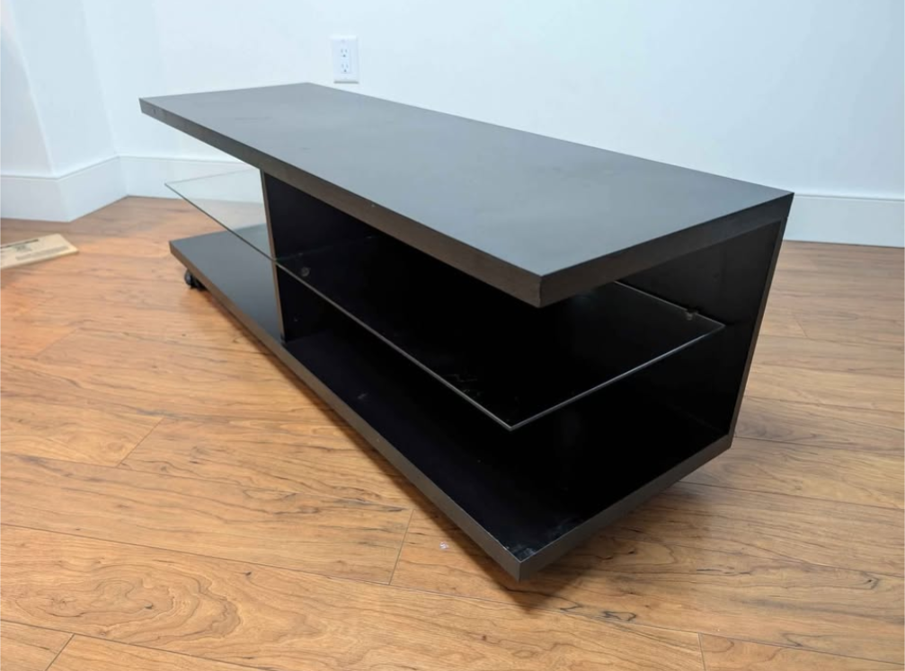 Black TV Stand with Glass Shelves on Casters - photo 4