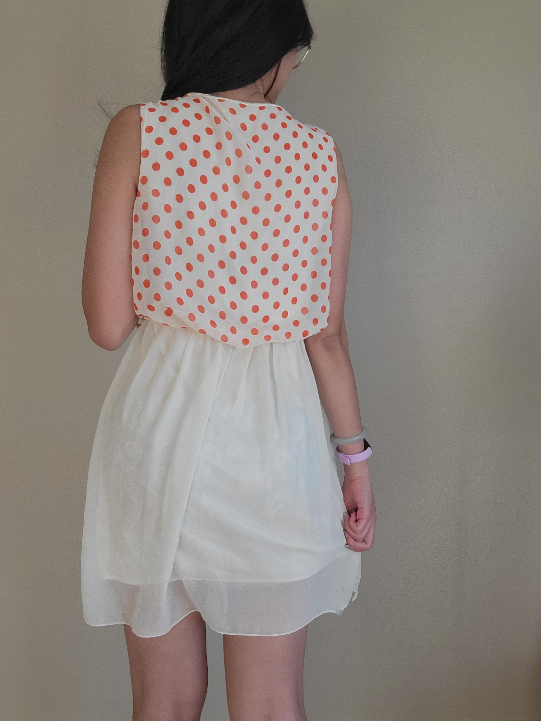 Orange Polka Dot Dress with Crochet Collar - photo 2