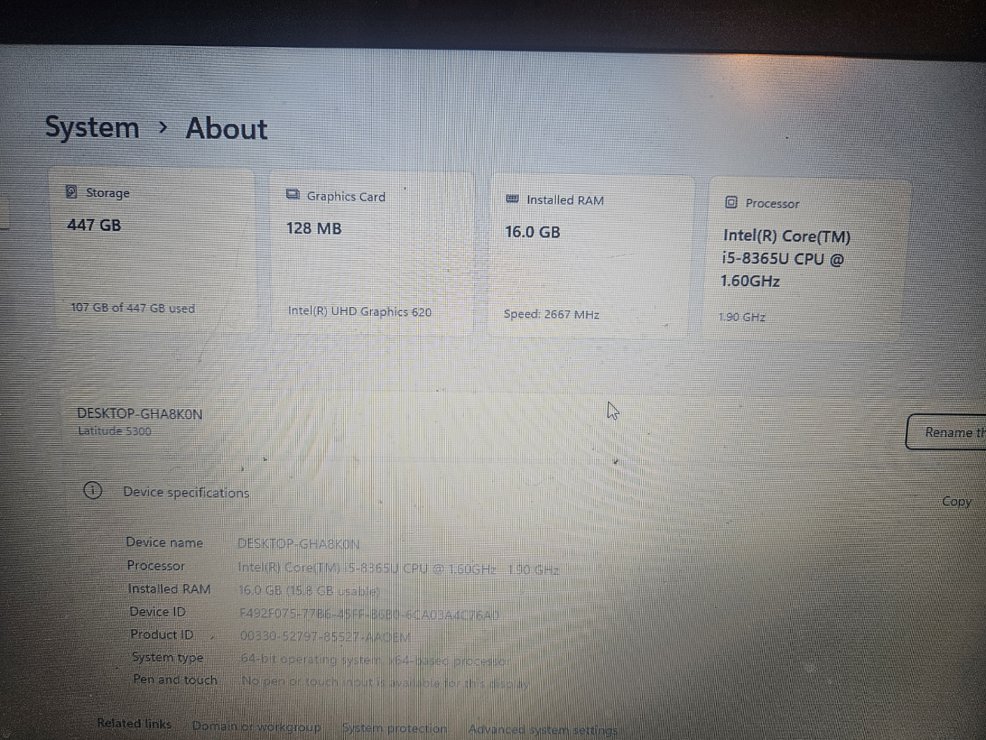 Laptop - 16gb DDR4, i5-8365u, 500 gb ssd, windows 11