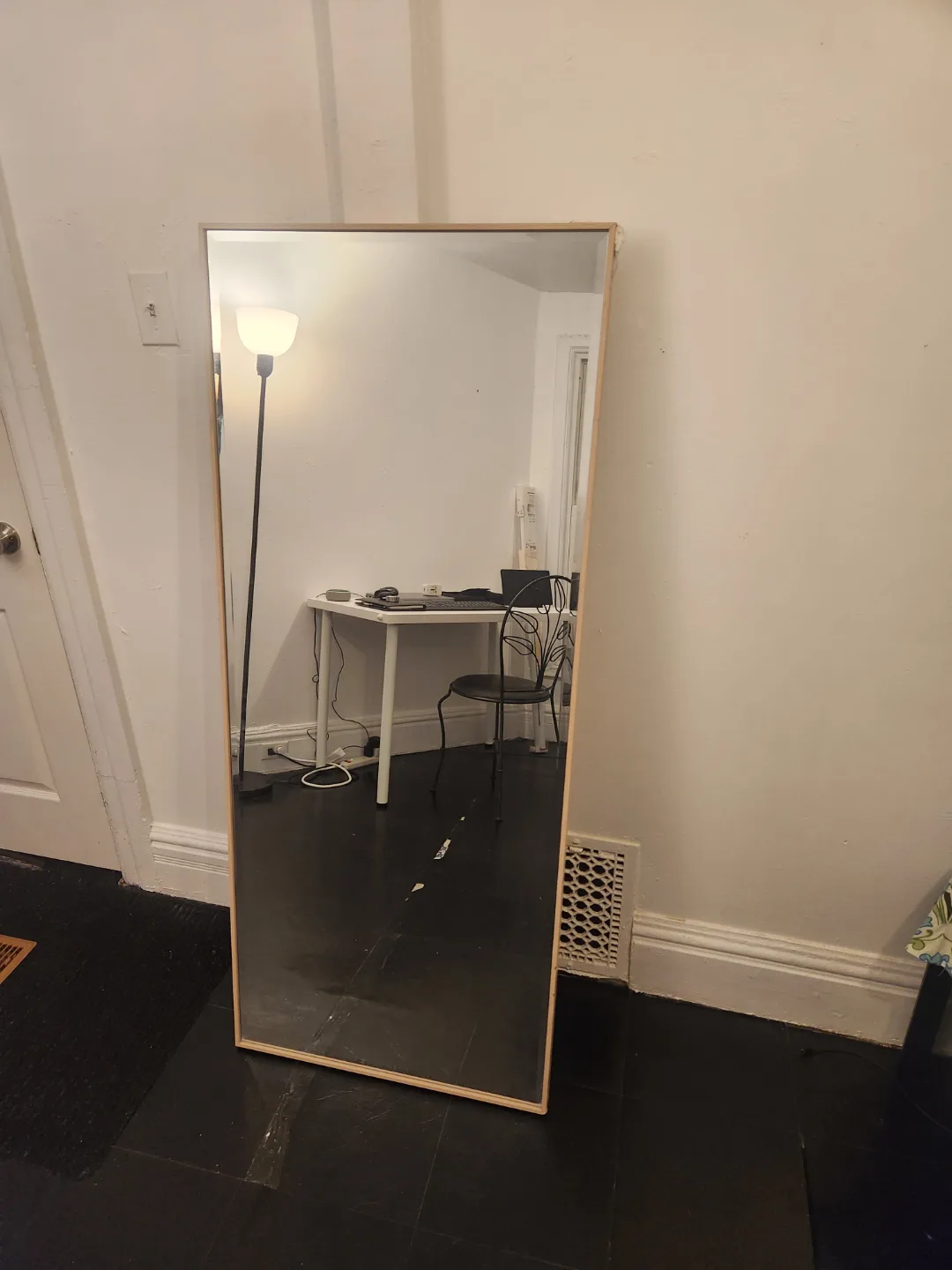 Full-length mirror with light wood frame thumbnail