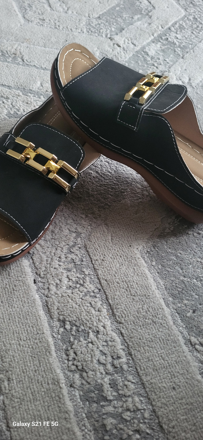 Women's Black Chain Decor Open-toe Slides - Size 7 - photo 3