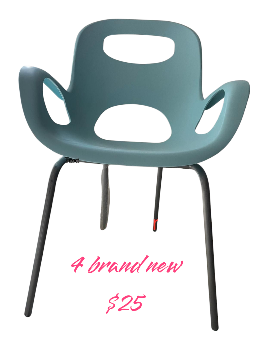 4 Brand New Teal Plastic Chairs with Black Legs