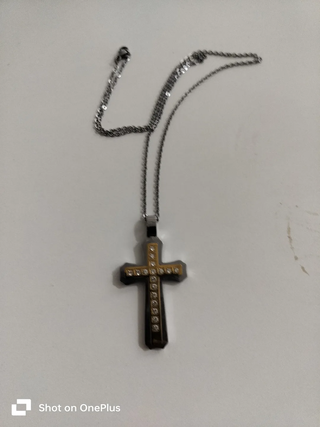 Men's Stainless Steel Cross Necklace with Cubic Zirconia thumbnail