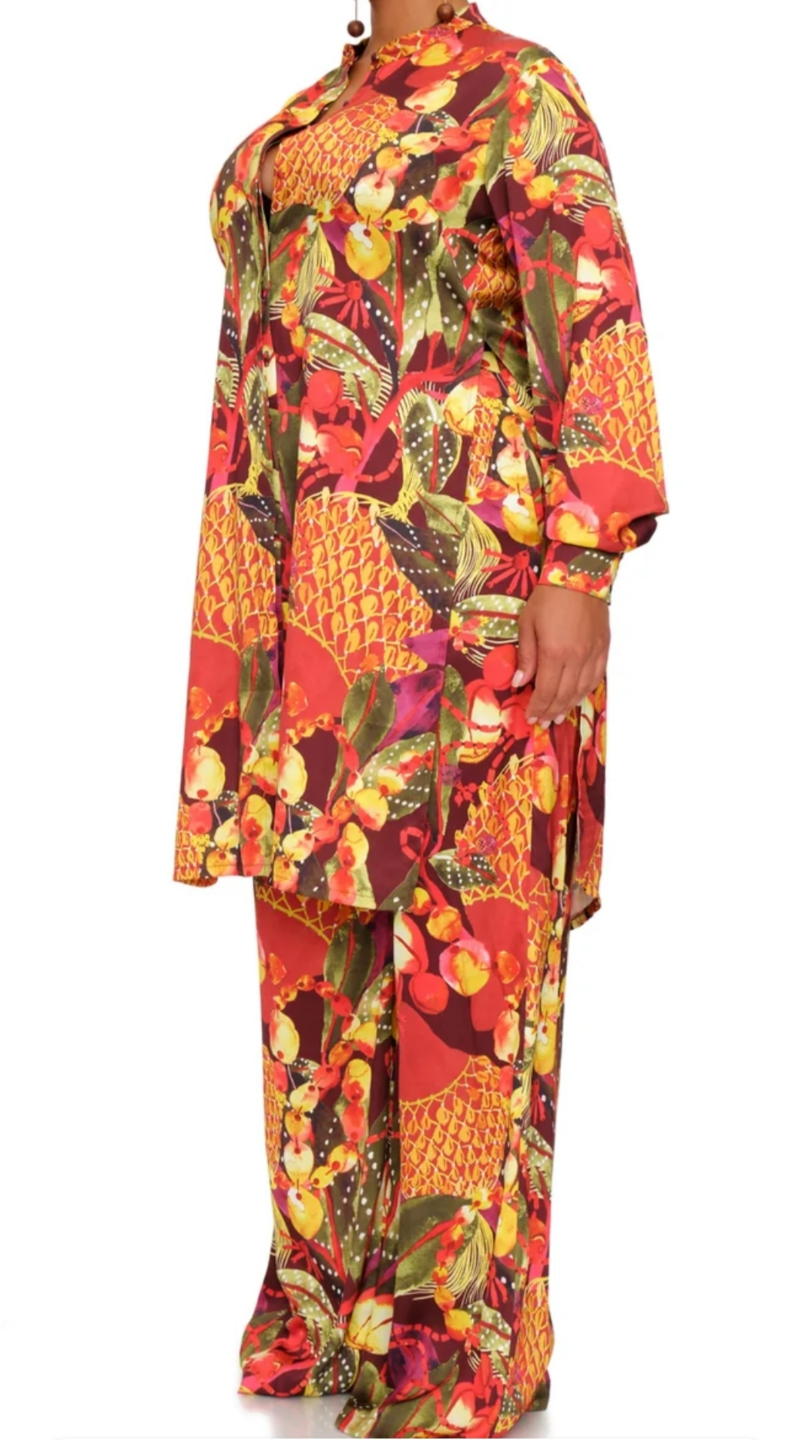 Women's Tropical Print Pant Set