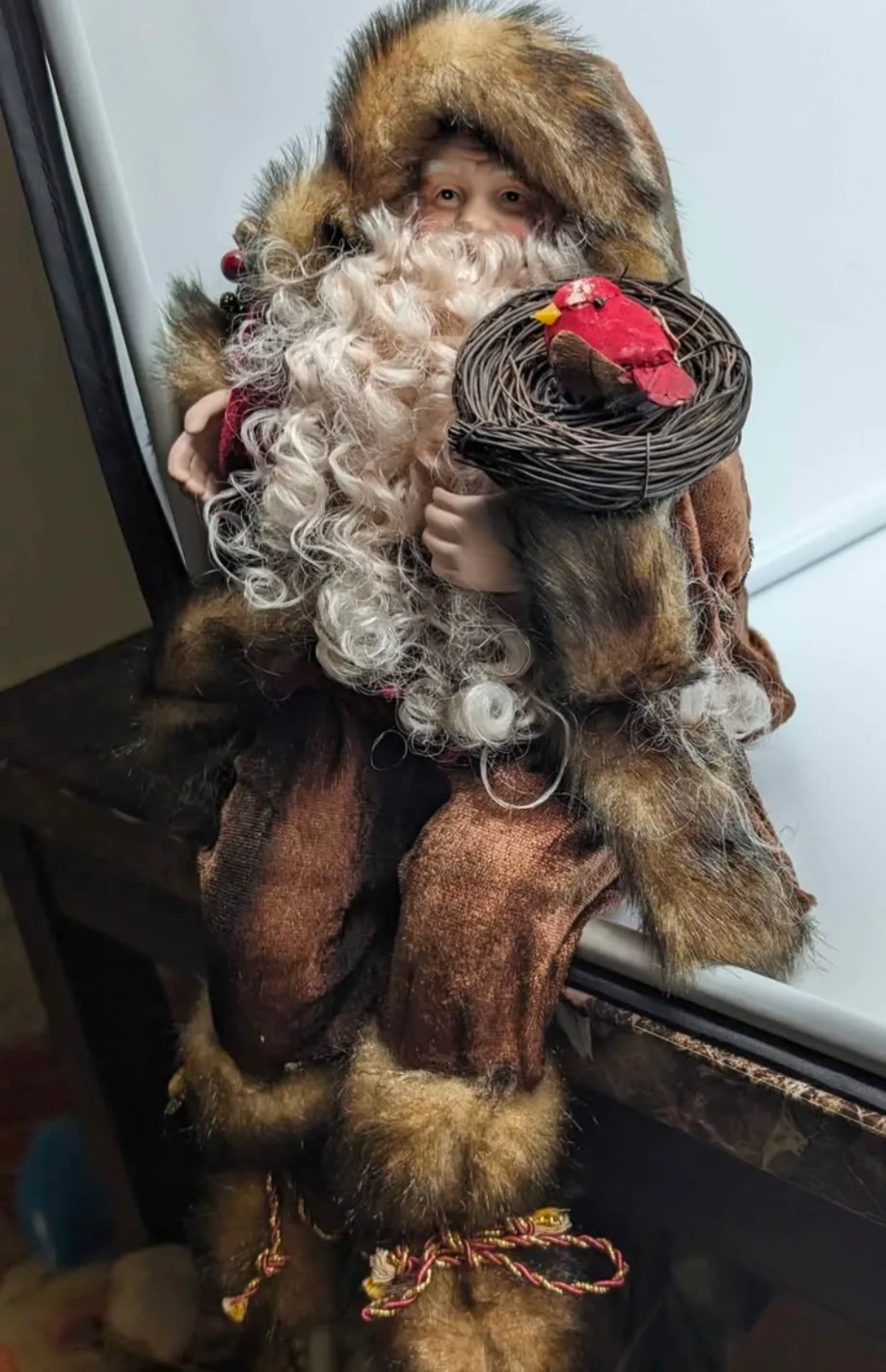 Vintage Santa Claus Figurine with Bird thumbnail