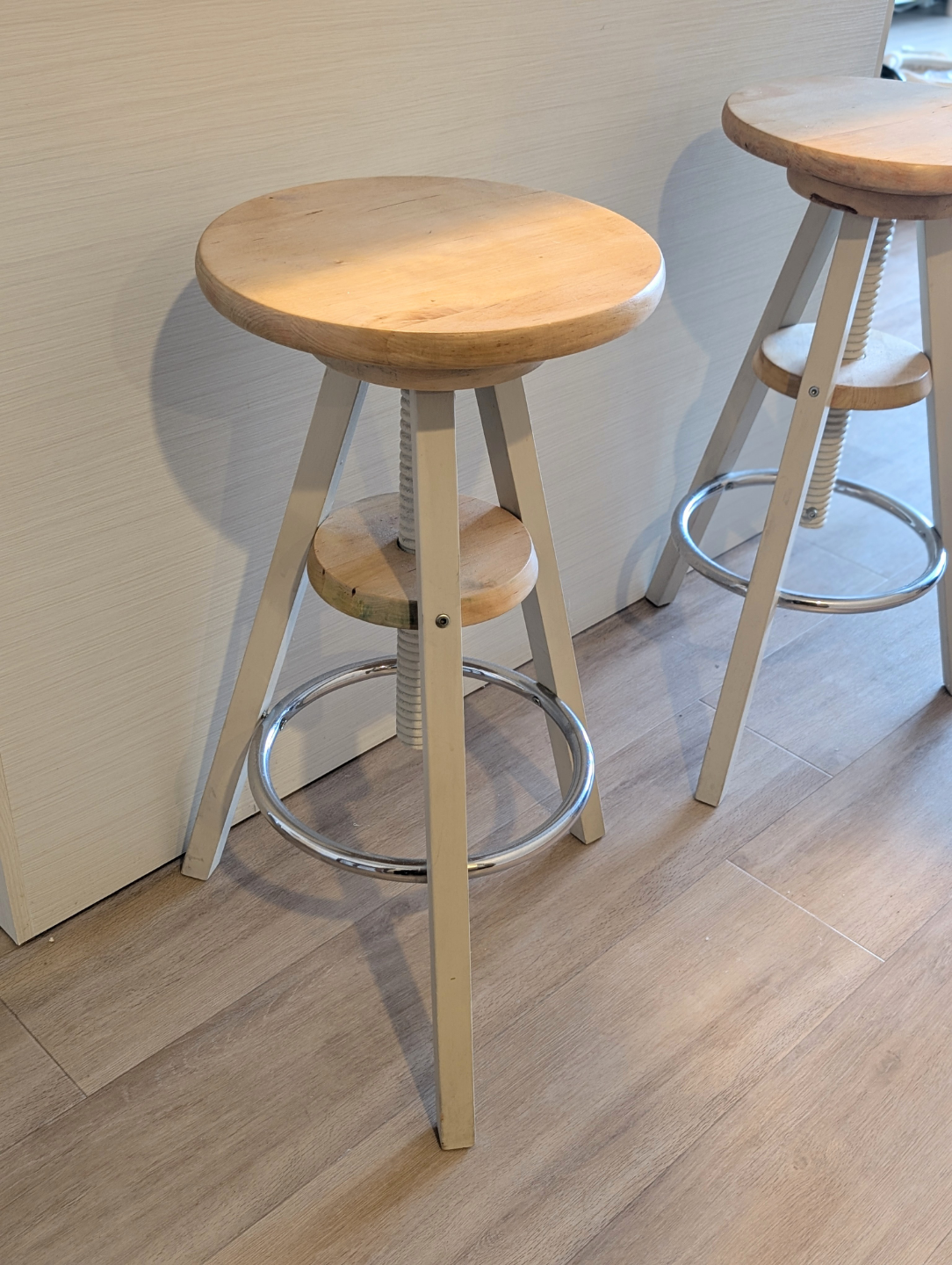 Pair of Adjustable Height Wooden Stools - photo 2