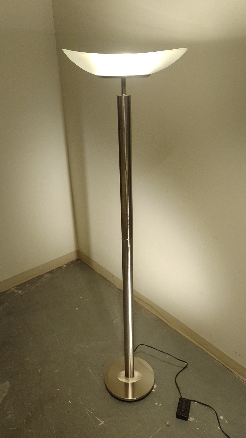 Modern Stained Glass & Chrome Floor Lamp w. Dimmer