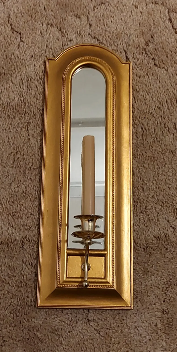2 Gold Wall Mirrors with Candle Holder thumbnail