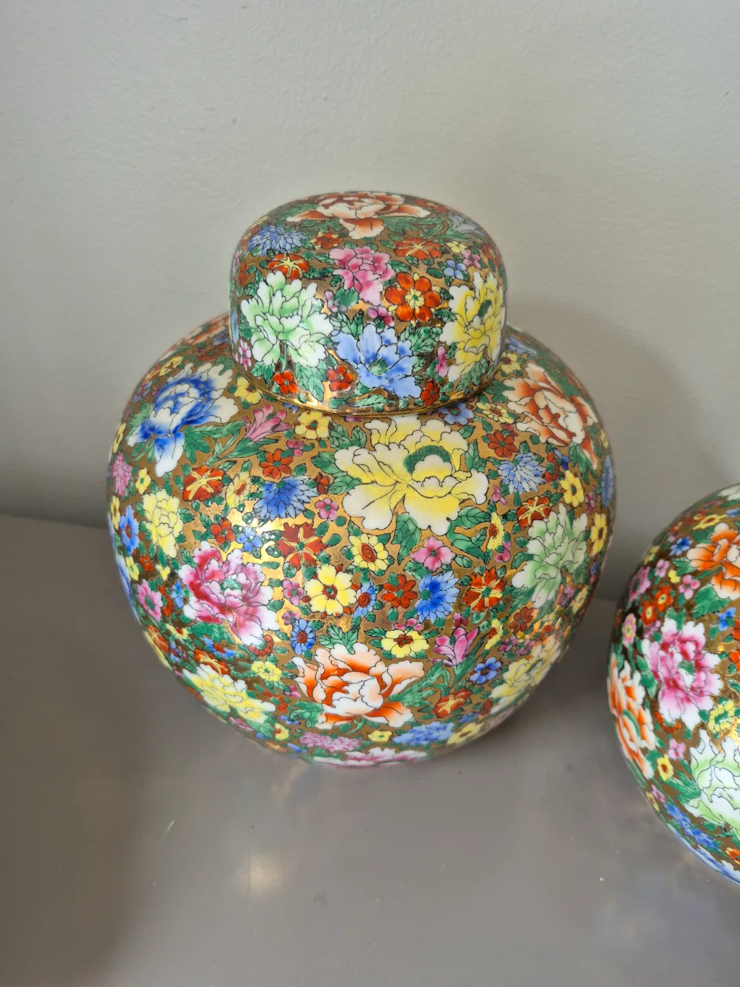 Vintage Porcelain Ginger Jars with Floral Design image indicator(2)