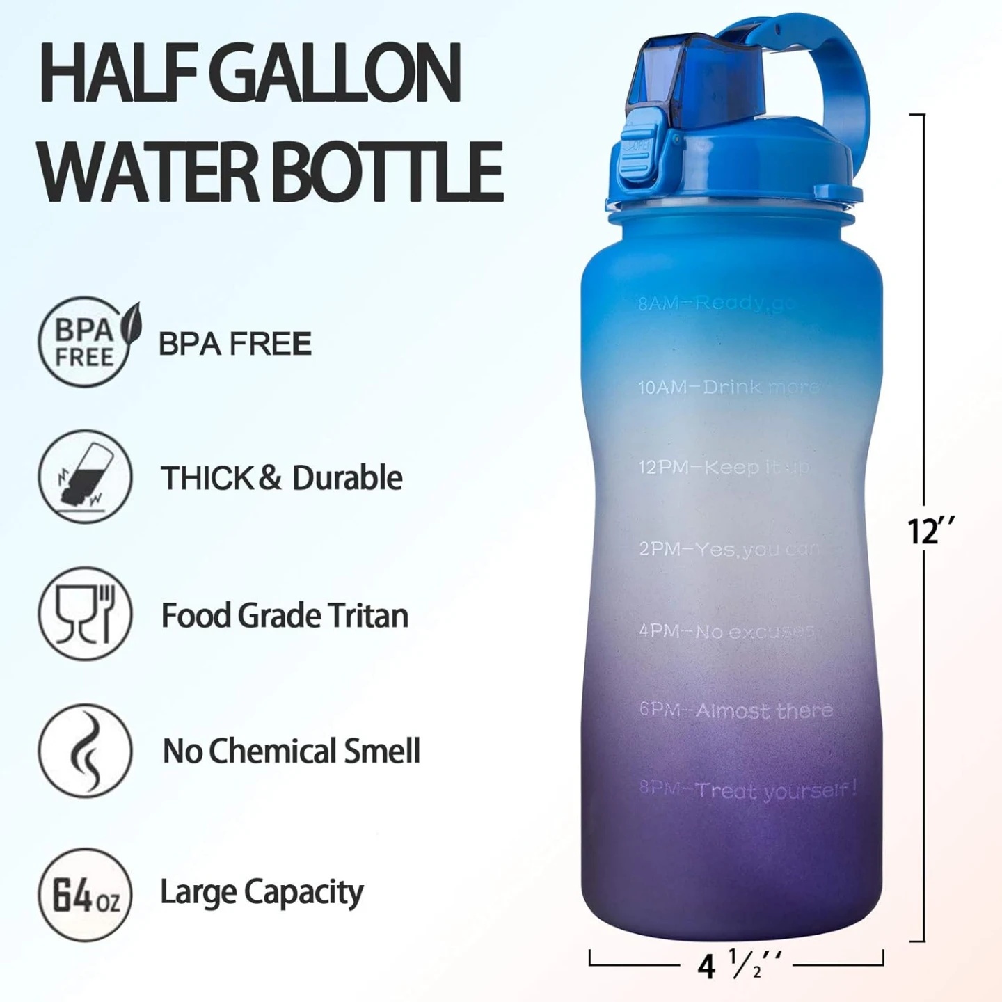 YUNYU 64 oz Motivational Water Bottle with Time Marker & Straw - photo 4