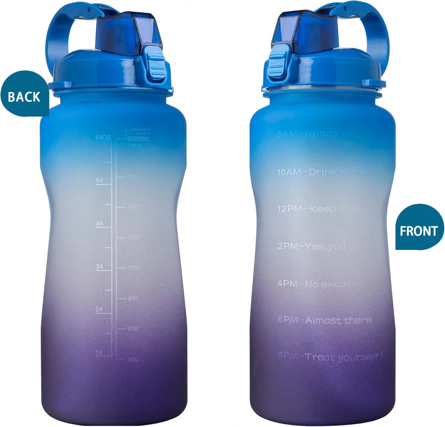 YUNYU 64 oz Motivational Water Bottle with Time Marker & Straw - photo 5