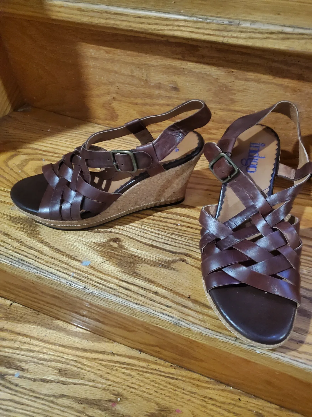 Indigo by Clarks Brown Leather Wedge Sandals thumbnail