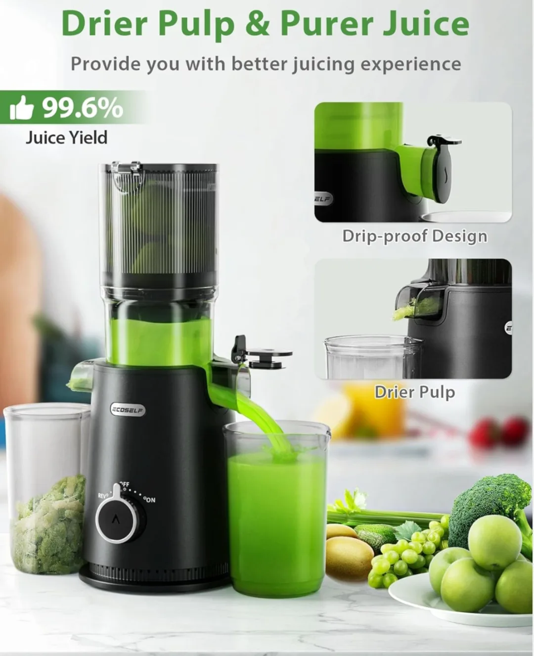 ECOSELF Slow Juicer - Big Mouth, Compact Size thumbnail