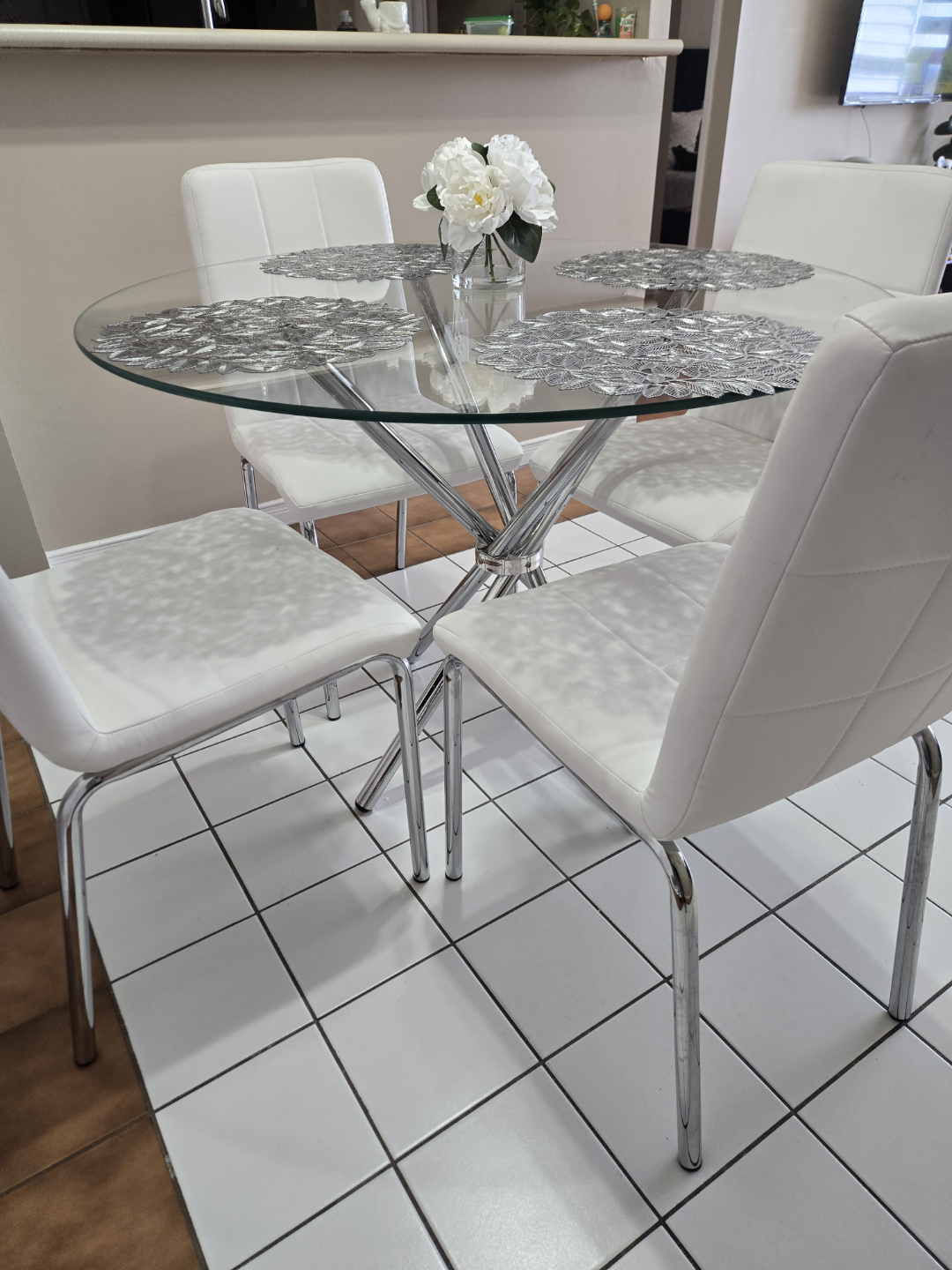 Glass Top Dining Table Set with Four White Chairs - photo 2