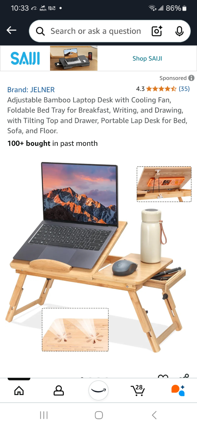 Ergonomic Bamboo Laptop Desk with Drawer🧡🧡 - photo 5
