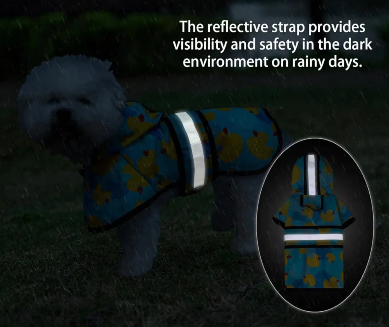 Adorable Duck-Patterned Dog Raincoat with Reflective Stripes image indicator(4)
