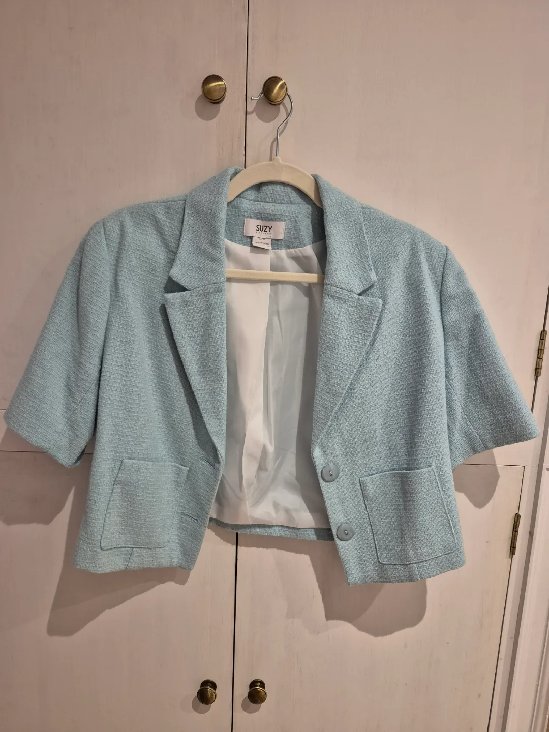 Suzy Shier Light Blue Cropped Blazer Jacket Size L/G thumbnail