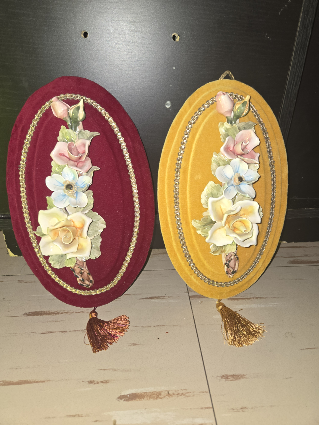 Pair of Vintage Italian Ceramic Floral Wall Plaques