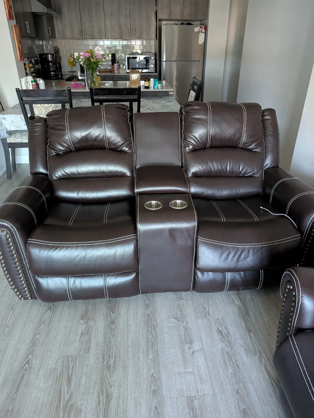 Brown Leather Recliner Loveseat with Cup Holders thumbnail