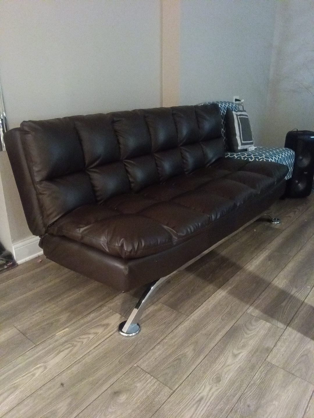 Brown Faux Leather Futon Sofa Bed