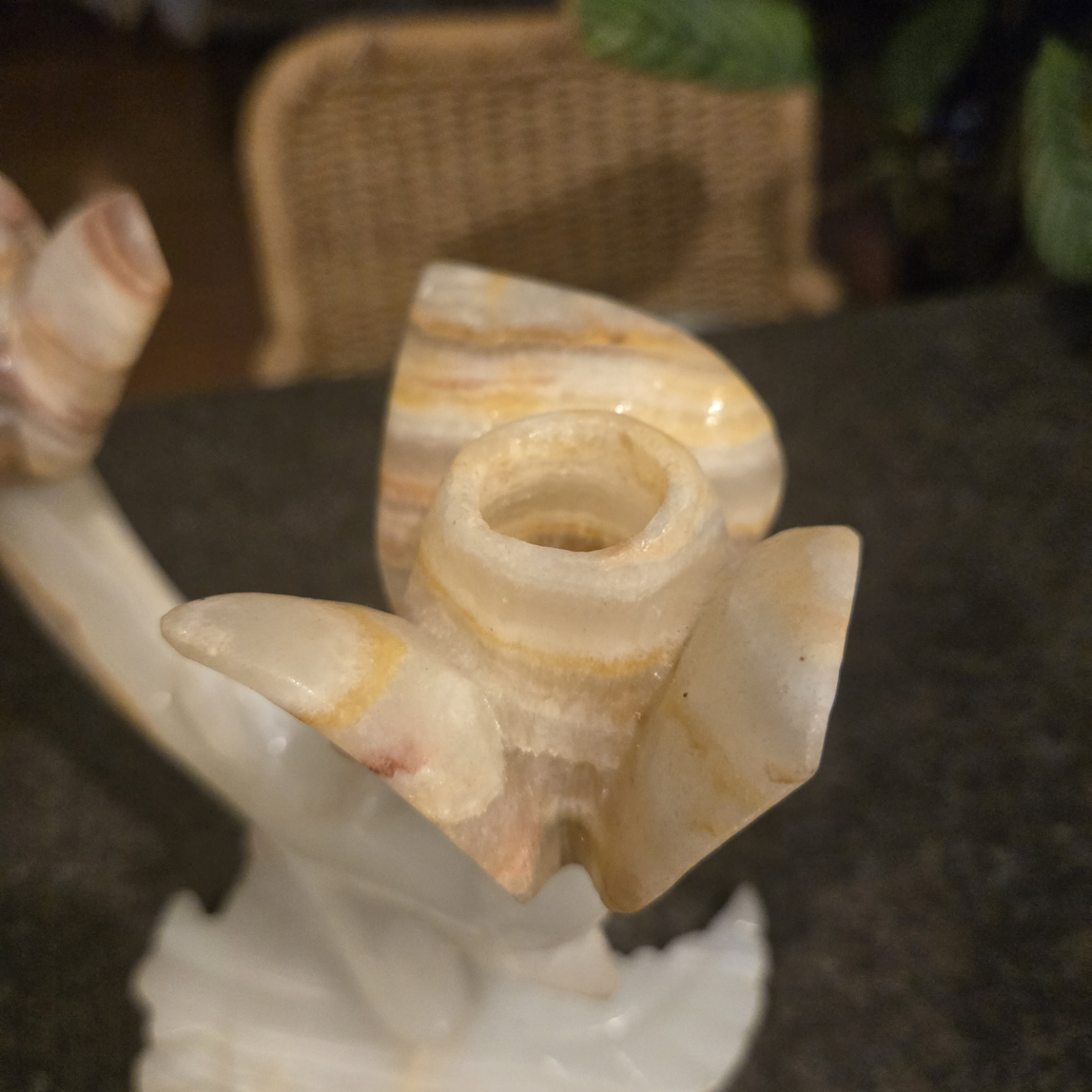 Vintage Carved Natural Onyx Tulip Candleholder 9.5" - photo 4