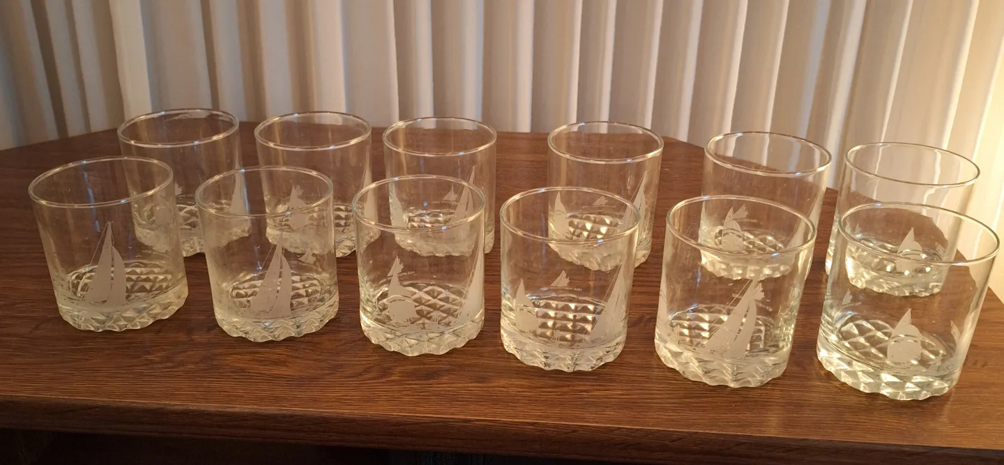 Tumber Etched Sailboat Design Glasses 🧡 - set of 12 thumbnail