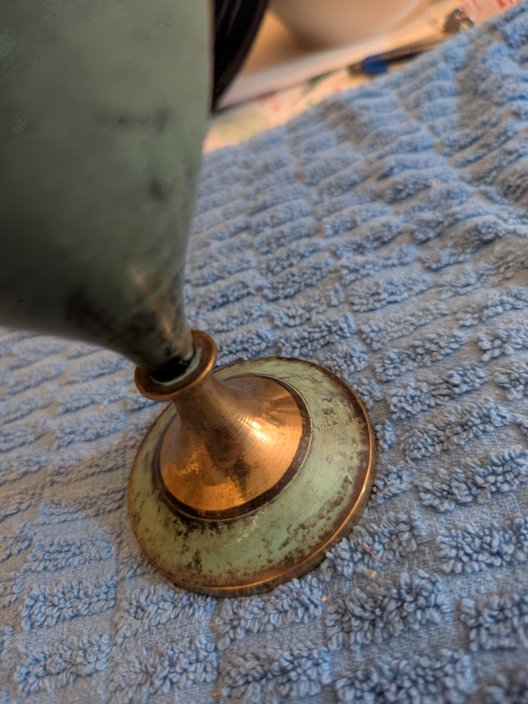 Vintage Brass and Green Metal Vase