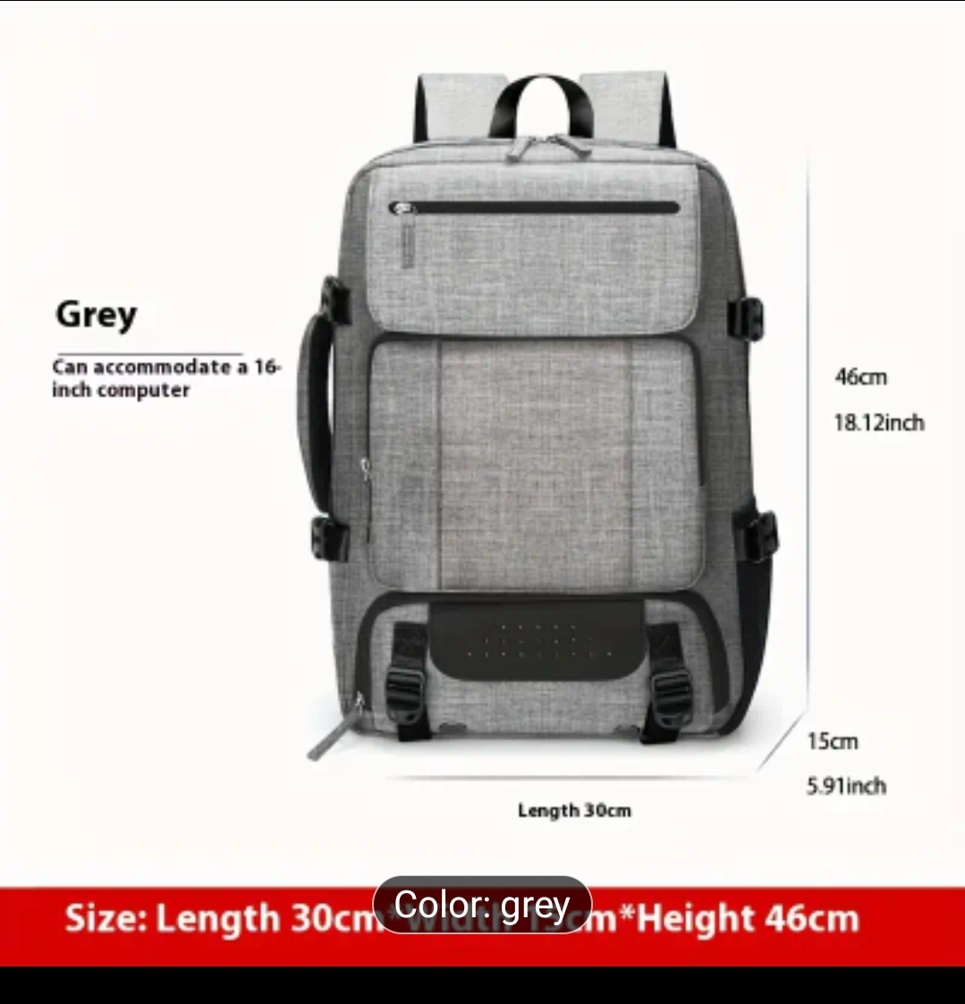 Grey Laptop Backpack - Large Capacity Travel Bag