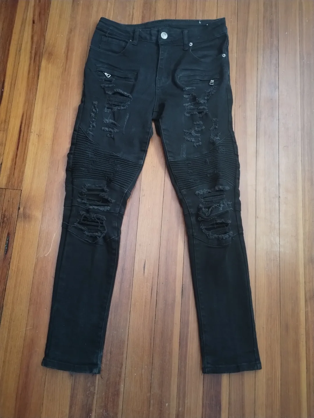 Black Distressed Moto Jeans thumbnail