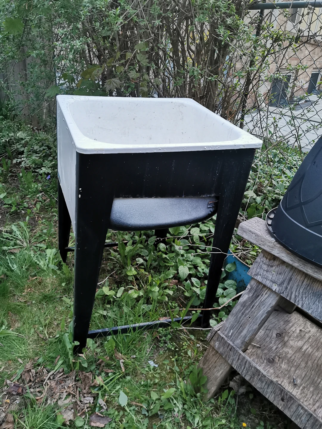 Vintage Enamel Utility Sink with Stand