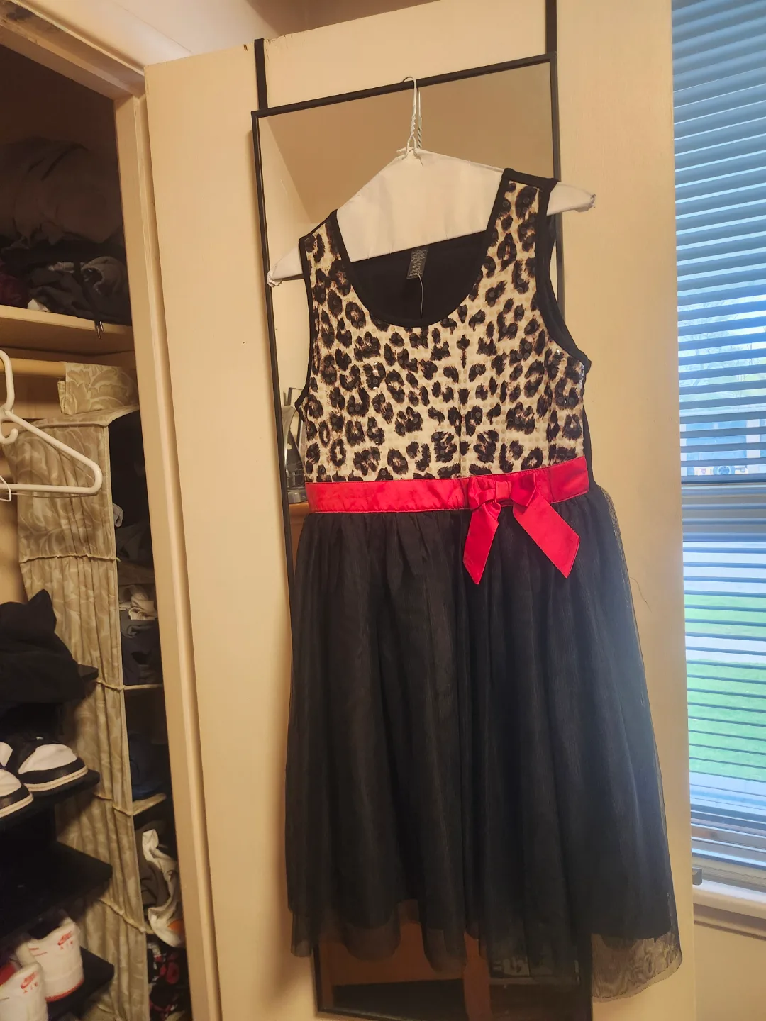 Girls' Leopard Print Tulle Dress with Red Bow thumbnail
