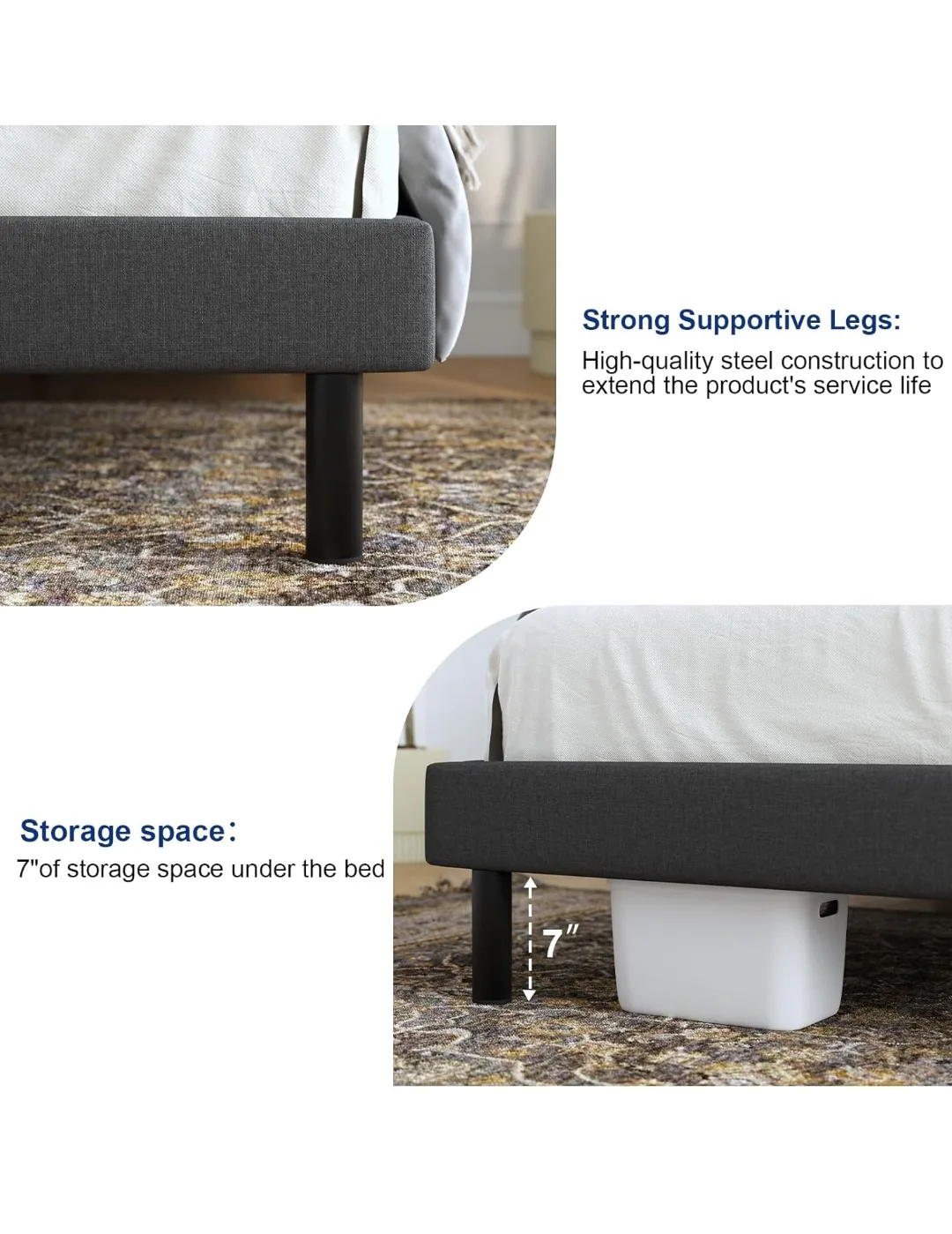 Twin-Size Upholstered Bed Frame with Headboard and Storage image indicator(4)