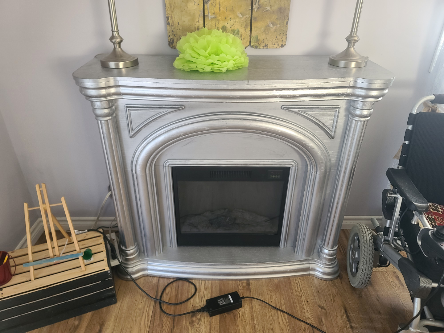 Silver Electric Fireplace Mantel
