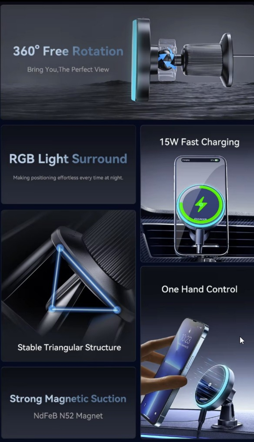 Magnetic Wireless Charger Car Phone Holder Fast Charging vent - photo 5