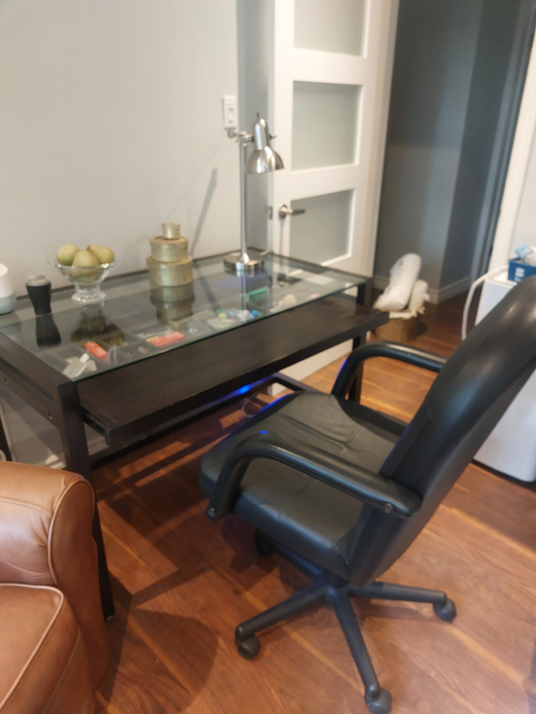 Modern Glass Top Desk with Office Chair
