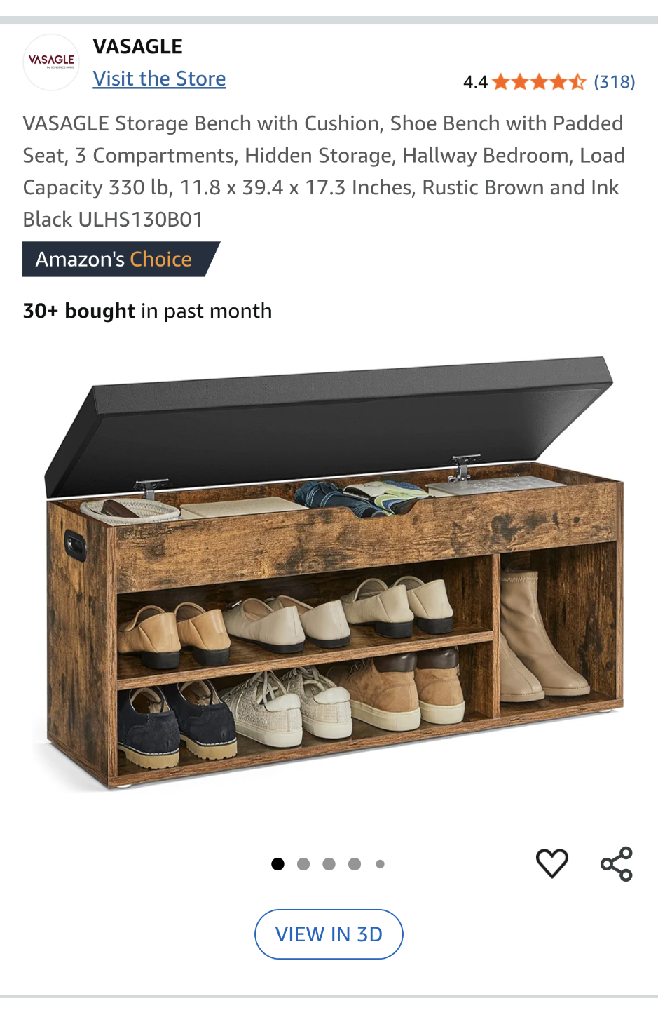 Shoe Storage Bench with Cushion