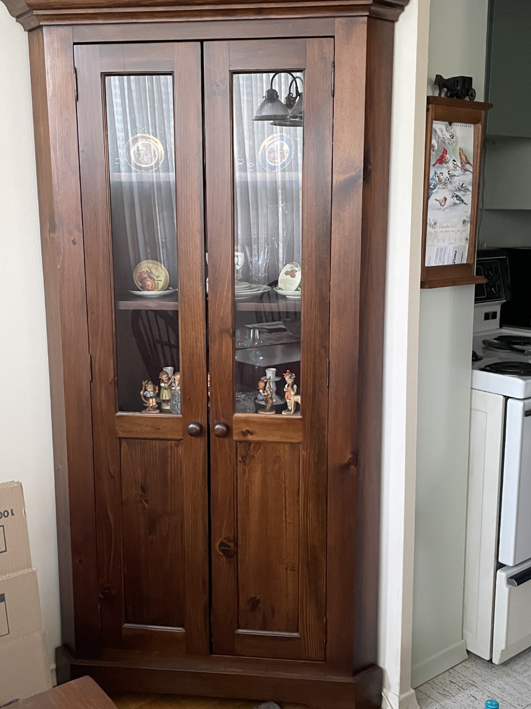 Corner Hutch Cabinet - Dark Brown Wood