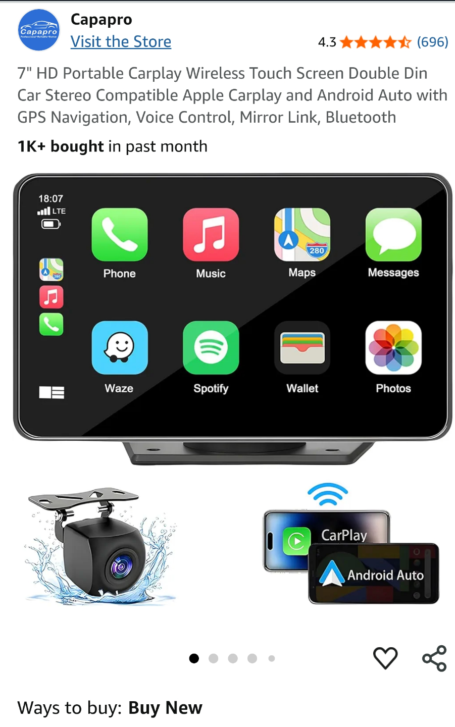 7" HD Portable Wireless Carplay Touch Screen Double Din Stereo - photo 4