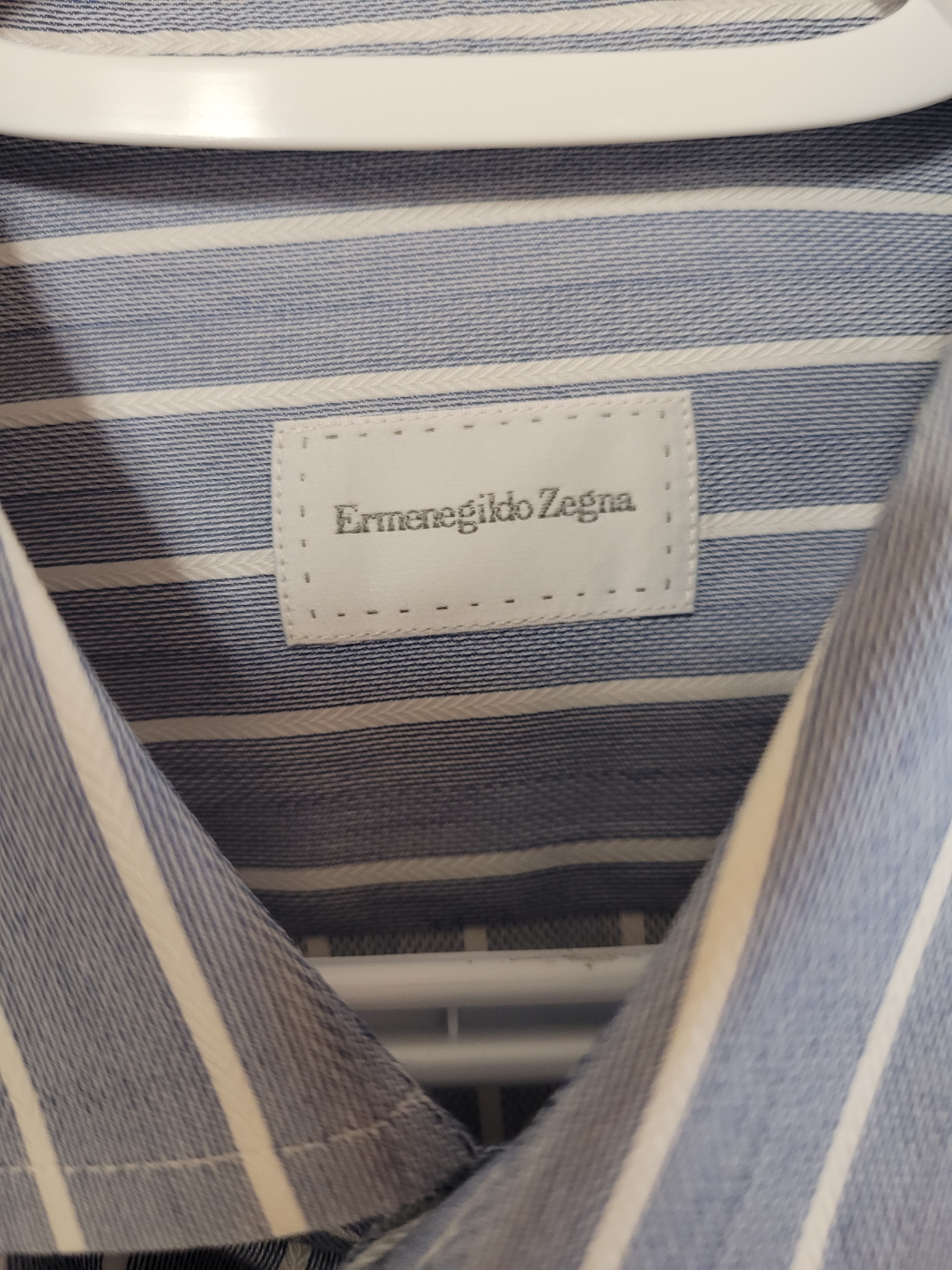 Ermenegildo Zegna Men's Regular Fit Blue Striped Dress Shirt