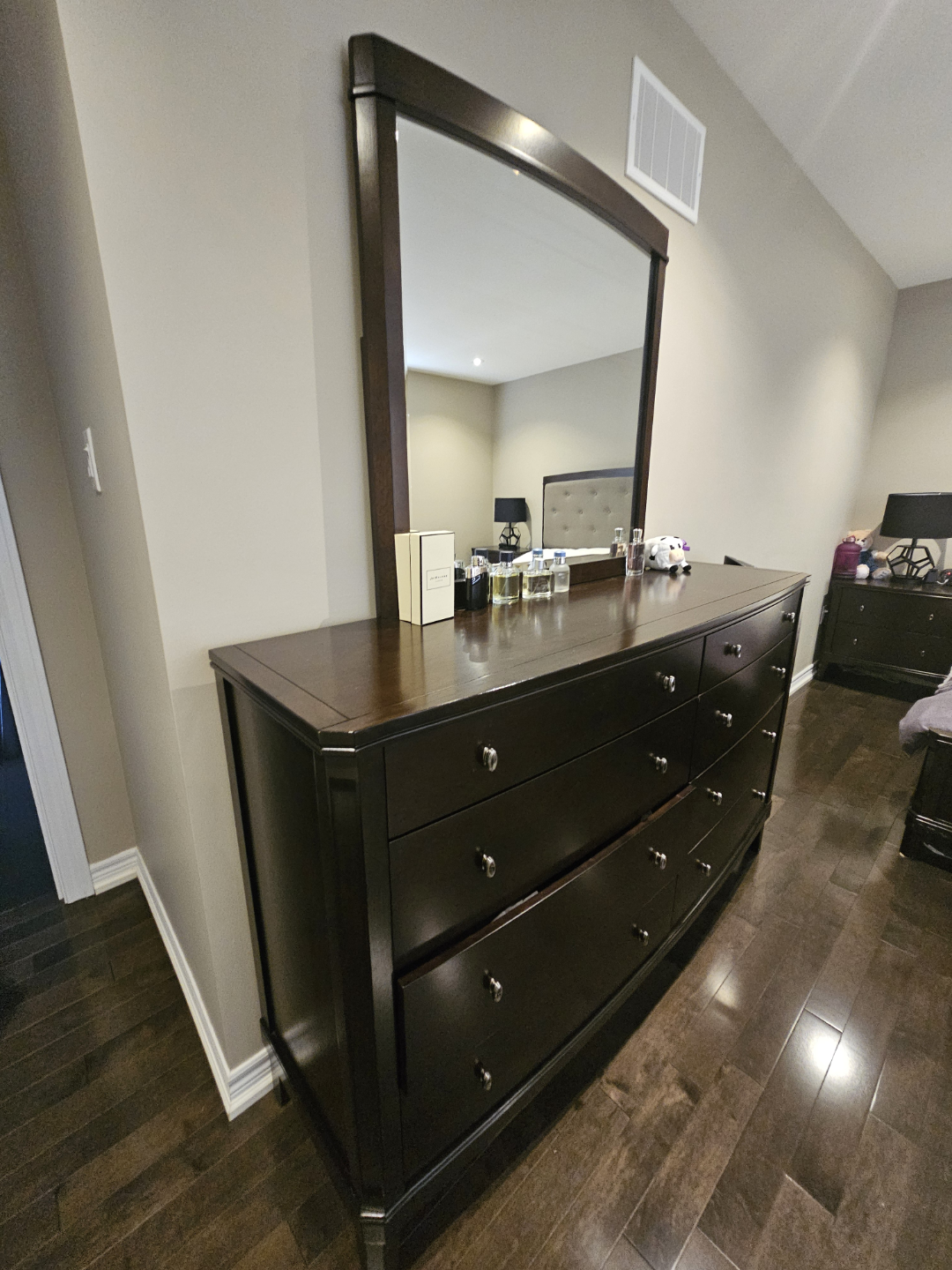 Dark Brown Wooden Dresser with Mirror - photo 2