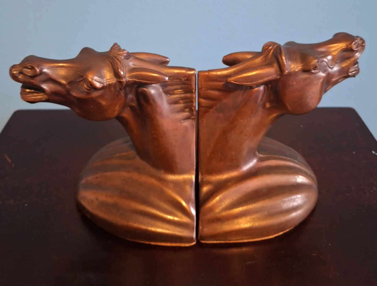 Vintage Horse Head Statues Bookends Cast Bronze Finish image indicator(2)