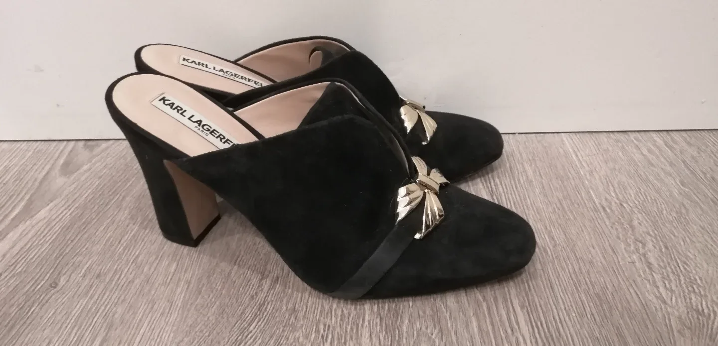 Karl Lagerfeld Black Suede Mules thumbnail
