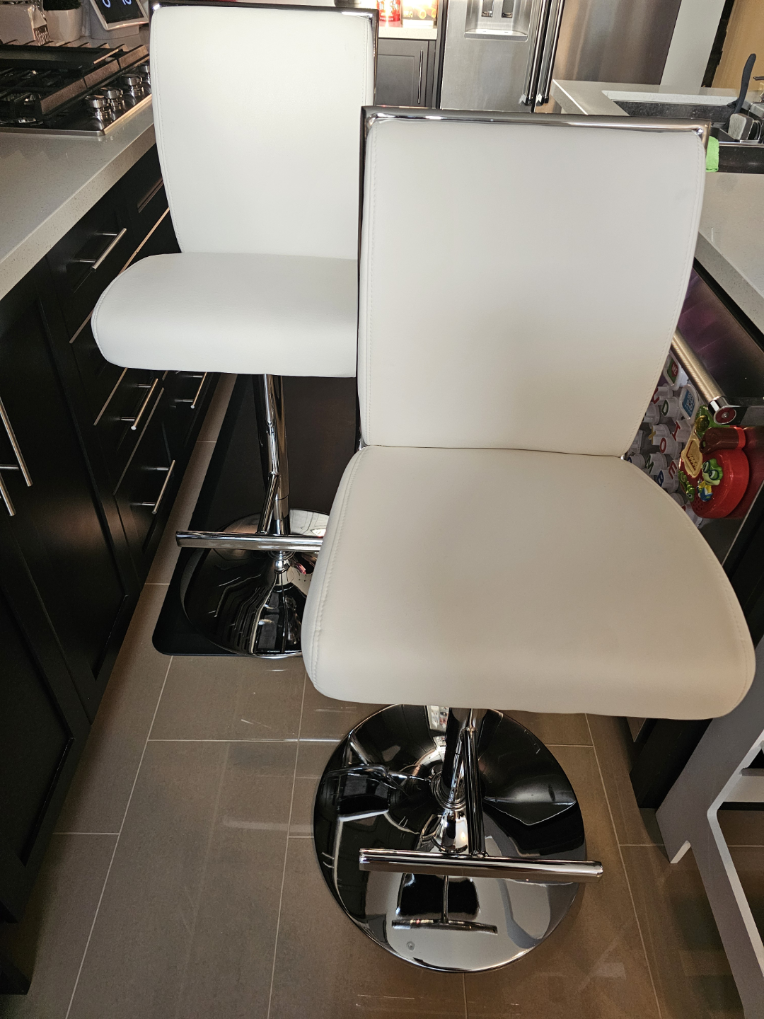 3 White Adjustable Height Bar Stools
